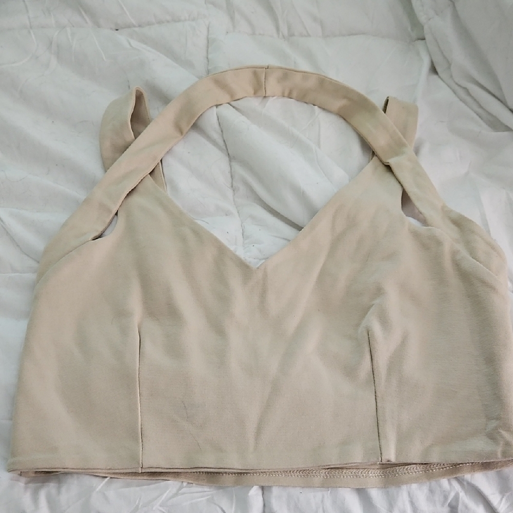 Lulu's Cream Sleeveless Crop Tank Top Sz Meduim